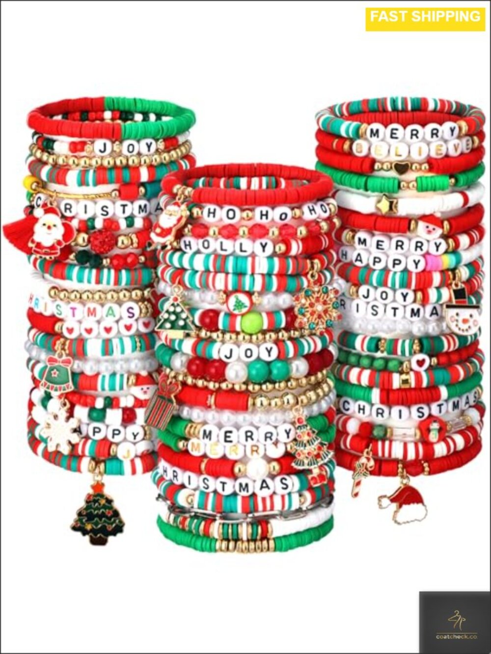 64 Pc Christmas Polymer Clay Beaded Stretch Bracelets Set Stackable